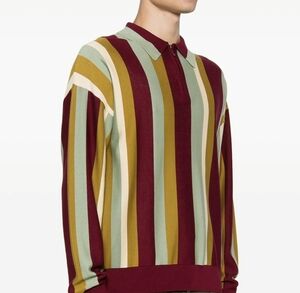 MARTINE ROSE Vertical Stripe Polo Sweater with Embroidered Logo - UNISEX